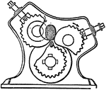 "Brown's revolving squeezer, the ball being made to pass between two rotating cams which flatten it out, and subsequently between the second of these and a third which carries the operation further; in more powerful machines of the kind a larger number of cams still is employed." &mdash; The Encyclopedia Britannica, 1893