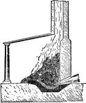 "The Pyrenean forge essentially consists of a silicious stone bottom (covered over with a "brasque" of charcoal powder rammed down), with a tuyere inclining downward." &mdash; The Encyclopedia Britannica, 1893