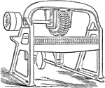 "Striking machines are now very generally used for the operation. These consist of a drum or cylinder having a parallel series of projecting knives, or plates of gun-metal, set angularly across its surface. Underneath the drum is a brass bed, fixed on a yielding cushion, which can be pressed up or eased by means of a foot lever, according as the leather operated on is thick or thin." &mdash;The Encyclopedia Britannica, 1910