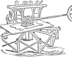 "Another machine now largely used by curriers is the scouring machine, a level table or platform freely movable in all directions, having mounted over it a reciprocating frame in which are fixed brushes and pieces of slate or thin stone. These, with a small jet of water, scour and brush the entire surface of the leather lying on the platform, effectually scouring out bloom and all soluble impurities." &mdash;The Encyclopedia Britannica, 1910