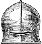 A horsemen's helmet viewed from the front.