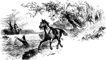 Sergeant Champe escaping by horseback and swimming.