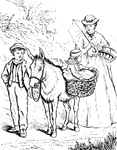 A young boy and girl riding a donkey.