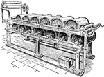 Diagram showing the Horizontal Drying Machine threaded with cloth