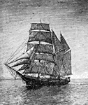 A three masted vessel, with the foremast square rigged, and the mainmast and mizzemast fore and aft rigged.