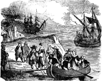 An illustration depicting the arrival of the Walloon settlers on Long Island.