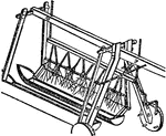 The rear end of the machine is mounted upon two wheels. A trough, with a runner-like bow, containing some adhesive matter, is suspended upon each side of the row. A vibrating arm or beam, carrying wisps or brushes, is adjustably suspended form the farm, and as the machine is pushed along the row of plants the insects are shaken into the troughs, from which they are unable to escape.