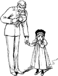 A girl and her father holding hands.