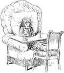 A sick little girl sitting in a chair playing with her toys.