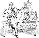 A father playing a banjo for his daughter before she goes to sleep.