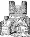 A projecting watch tower, or other advanced work, before the gate of a castle or fortified town. The term barbican was more especially applied to the outwork intended to defend the drawbridge, which in modern fortifications is called the <em>tete du pont</em>.