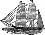 Or Barque, a three-masted vessel of which the foremast and mainmast are square-rigged, but the mizzenmast has fore-and-aft sails only.