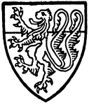 Hastang bore Azure a chiefe gules and a lion with a forked tail over all.