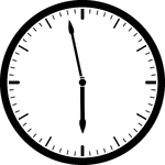 Round clock with dashes showing time 5:58