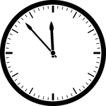 Round clock with dashes showing time 11:53