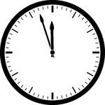 Round clock with dashes showing time 11:57