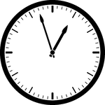 Round clock with dashes showing time 12:57