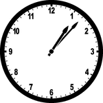 Round clock with numbers showing time 1:07