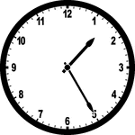 Round clock with numbers showing time 1:25