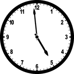 Round clock with numbers showing time 4:59