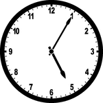Round clock with numbers showing time 5:05