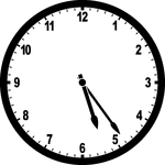 Round clock with numbers showing time 5:24