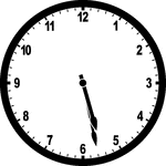 Round clock with numbers showing time 5:28