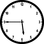 Round clock with numbers showing time 5:45