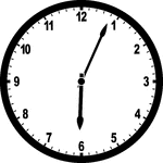 Round clock with numbers showing time 6:04