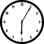 Round clock with numbers showing time 6:05