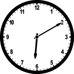 Round clock with numbers showing time 6:10