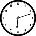 Round clock with numbers showing time 6:12