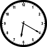 Round clock with numbers showing time 6:20