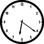 Round clock with numbers showing time 6:21