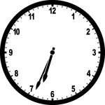Round clock with numbers showing time 6:34