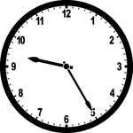 Round clock with numbers showing time 9:25