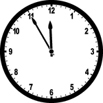 Round clock with numbers showing time 11:55