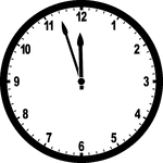 Round clock with numbers showing time 11:57