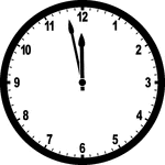 Round clock with numbers showing time 11:58