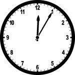 Round clock with numbers showing time 12:05