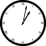 Round clock with Roman numerals showing time 1:02