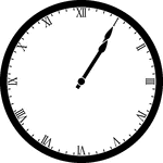 Round clock with Roman numerals showing time 1:05