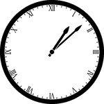 Round clock with Roman numerals showing time 1:08