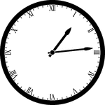 Round clock with Roman numerals showing time 1:14