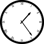 Round clock with Roman numerals showing time 1:24