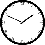 Round clock with Roman numerals showing time 1:49