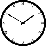 Round clock with Roman numerals showing time 1:50