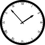 Round clock with Roman numerals showing time 1:53