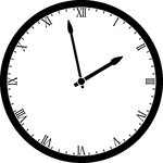 Round clock with Roman numerals showing time 1:58