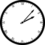 Round clock with Roman numerals showing time 2:07